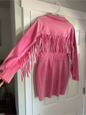 Pink Fringe Denim Jacket Dress